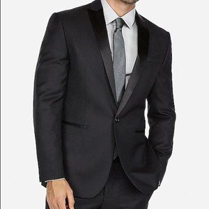 Express Slim Black Dobby Wool-Blend Tuxedo Jacket